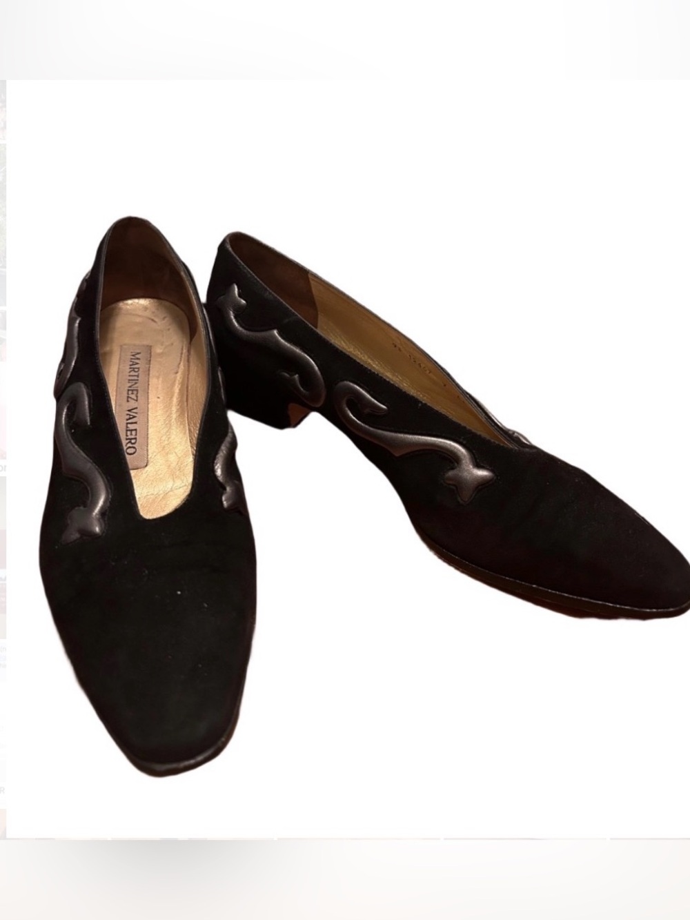 Vintage Martinez Valero Black Suede Heels with Decorative Trim